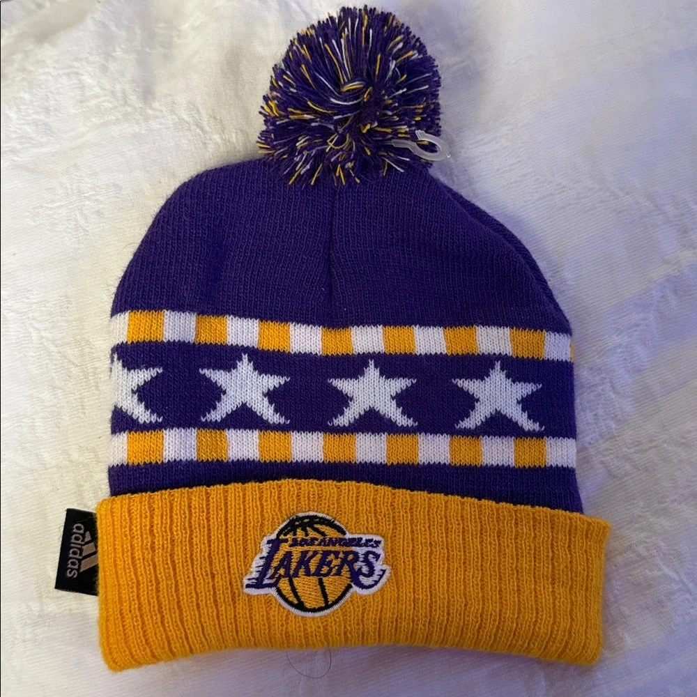 Adidas Kids Purple and Gold Lakers Beanie